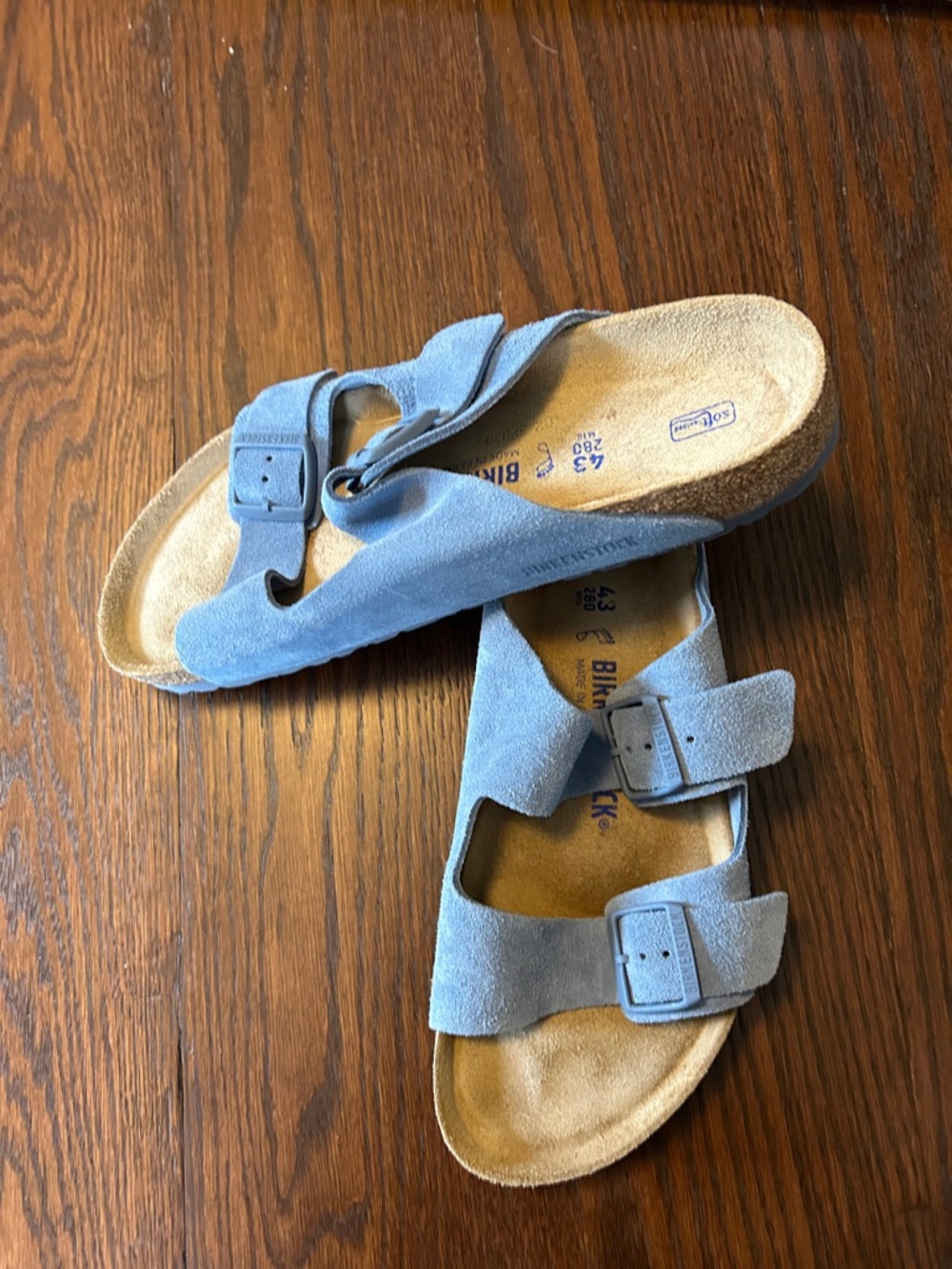 Birkenstock Light Blue Suede Two-Strap Sandals